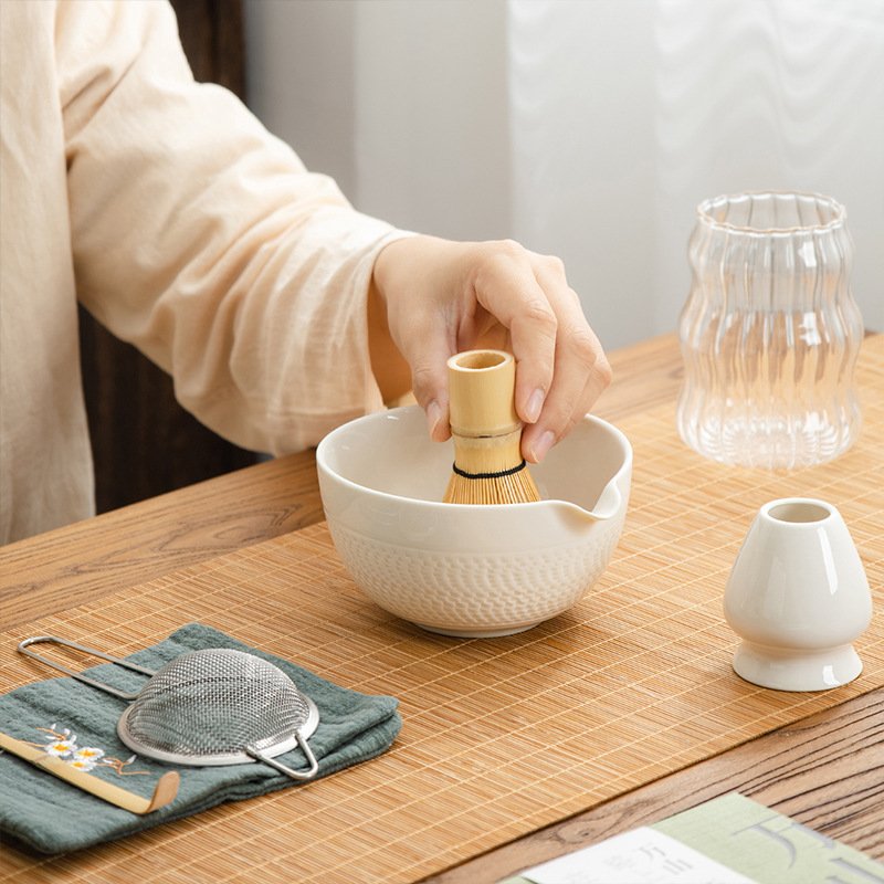 日式抹茶茶具7件套装窑变抹茶碗带嘴茶筅百本立整套宋代点茶器具
