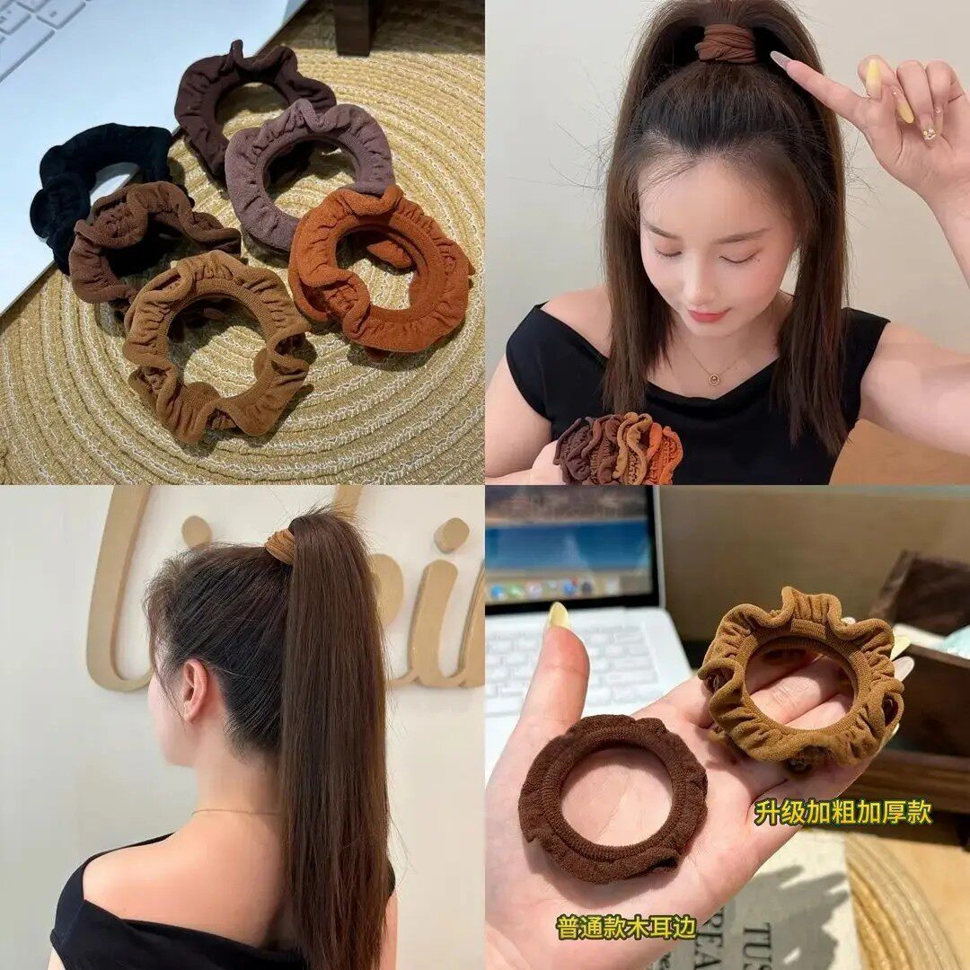 升级加粗木耳边发圈扎高马尾无接缝简约头绳皮筋假发配件W