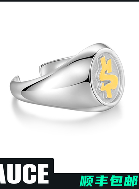 ZAUCE造赐 涂鸦字体美金符号戒指 电镀18K黄金色