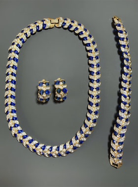 Vintage西洋古董宝蓝色切面水晶