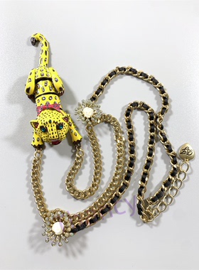 BJ打标珐琅豹子贝母花朵项链