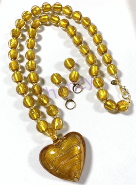 琥珀色爱心坠琉璃项链KJL