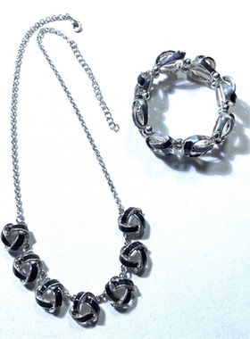 Vintage中古黑色珐琅环扣造型气