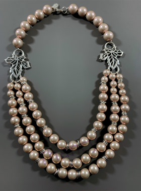 珠光灰紫色珍珠项链PG打标