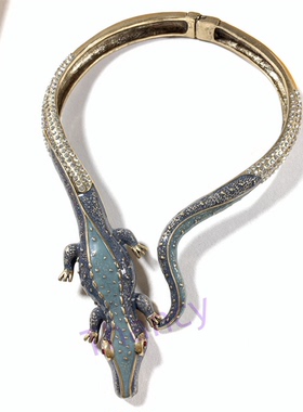 复古珐琅釉鳄鱼造型开口项圈女