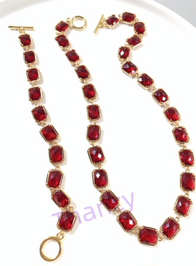 方块水晶铜包边锁骨链套装