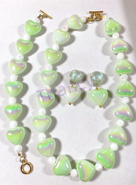 夜光爱心项链耳环手链套装