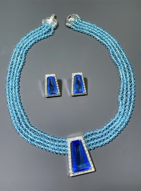 Vintage中古水蓝色切面水晶宝石