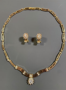 Vintage中古爪镶水晶波浪造型清