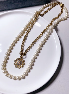 琉璃珍珠SD双层项链毛衣链无光金