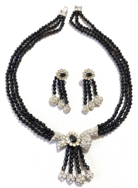 Vintage中古黑色切面水晶珠蝴蝶