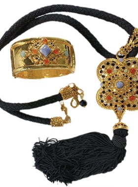 天然石镂空掐丝鎏金项链手镯套装