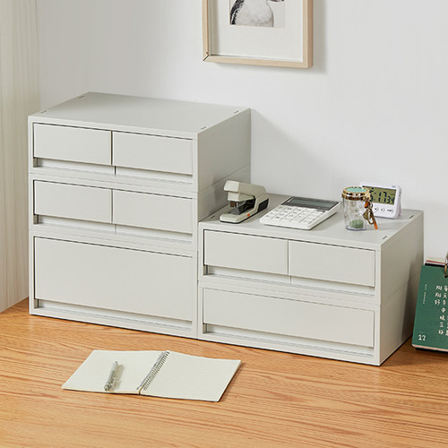 桌面收纳盒抽屉式双格收纳柜A4办公文件整理箱多层可叠加储物盒子