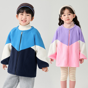 秋冬男女童撞色摇粒绒罩衣时尚保暖洋气外穿防脏宝宝百搭罩衫围兜