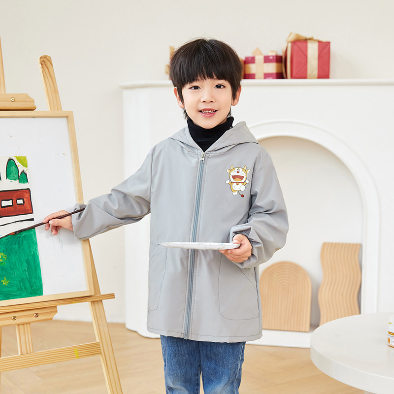 秋冬儿童简约防水羽绒服罩衣画画罩衫男童外穿衣长袖耐脏棉服护衣