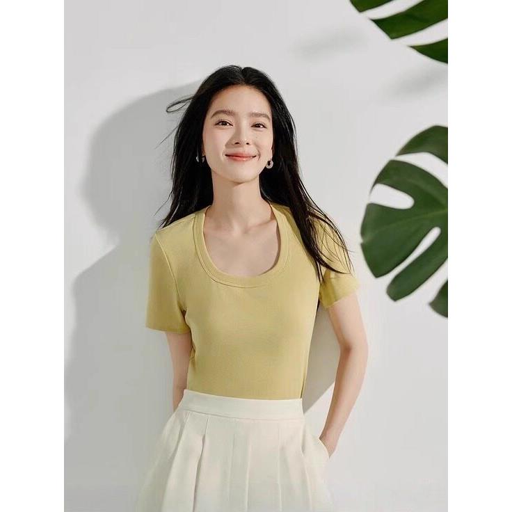 基础多色u领短袖T恤女2026年夏季新款百搭修身显瘦纯色正肩上衣