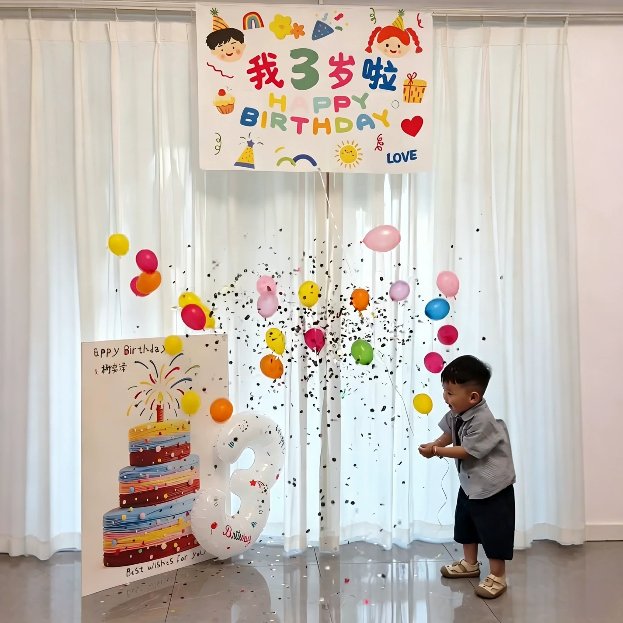 气球雨！儿童生日气球雨瀑布kt板周岁仪式感氛围场景装饰布置道具