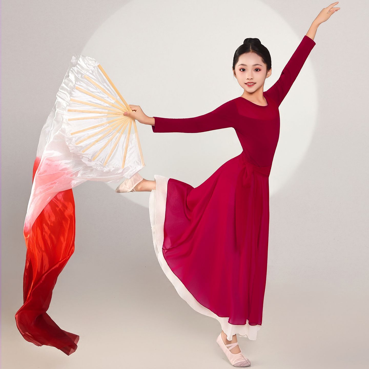 光亮舞蹈服表演出服夏辉同款中国风万疆扇子舞服现代大摆裙红色女