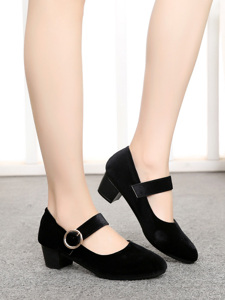 北京布鞋女士新款高跟黑色工作鞋上班软底久站不累脚粗跟工装鞋