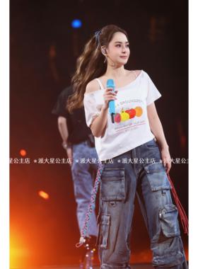 阿娇钟欣潼明星同款牛仔裤新款美式街头复古风多口袋设计感阔腿裤