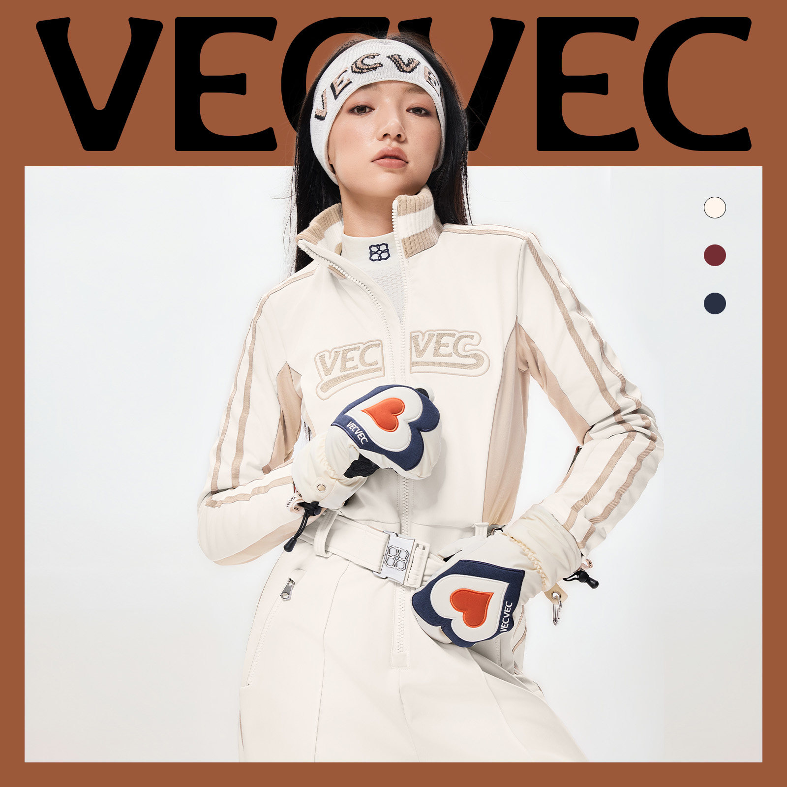 VECVEC学院风连体服美式滑雪服女时尚百搭专业户外运动防风防水