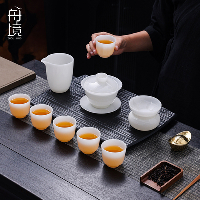 羊脂玉瓷冰种璞玉茶具套装