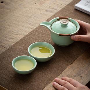 天青汝窑旅行茶具露营户外泡茶喝茶野营便携快客杯一壶两杯收纳包