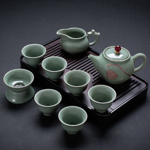 家用轻奢高档陶瓷茶壶盖碗茶杯喝茶泡茶中式 汝窑功夫茶具套装 茶盘