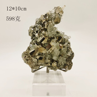 天然黄铁矿水晶共生矿物标本科普教学摆件家居创意摆件