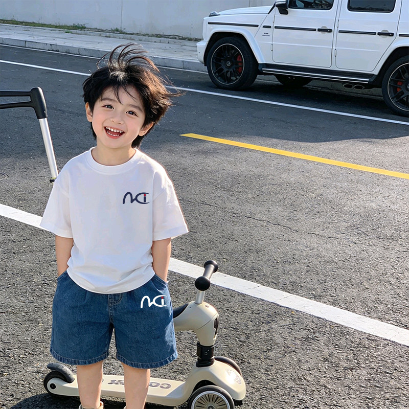 MCI简单字母夏季短袖男女童潮T恤