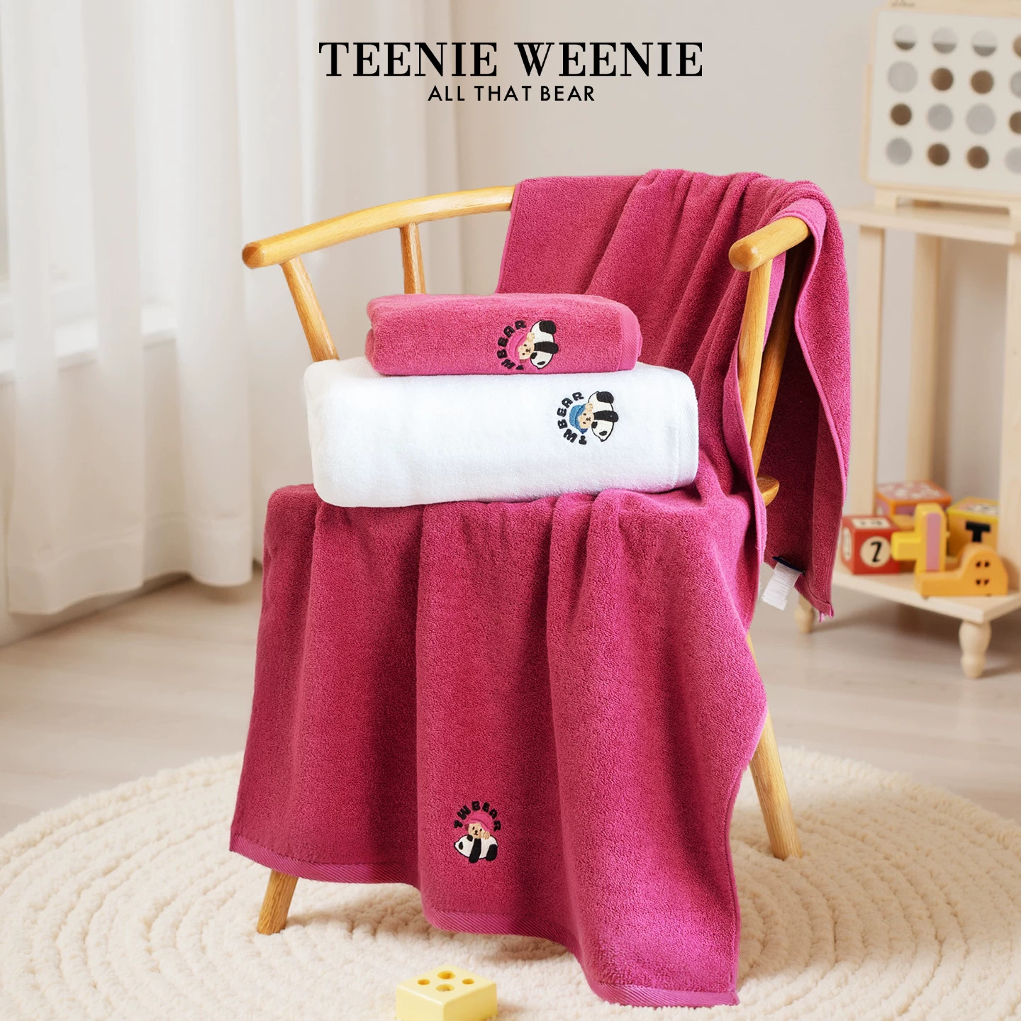 TeenieWeenie小熊卡通亲子纯棉浴巾家用吸水不掉毛儿童全棉大毛巾