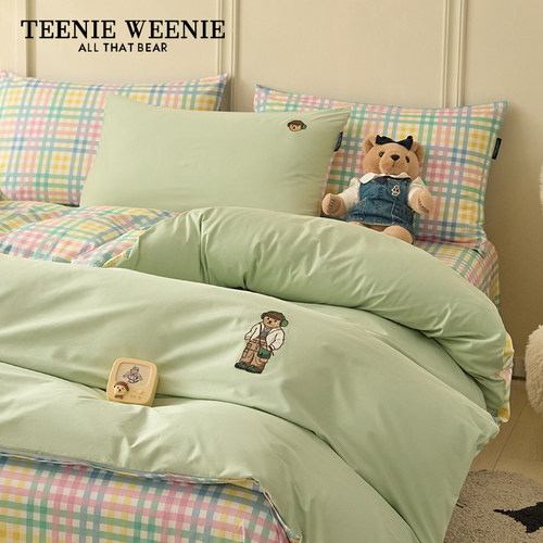 TeenieWeenie小熊刺绣全棉床单床笠款四件套纯棉床上三件套新款