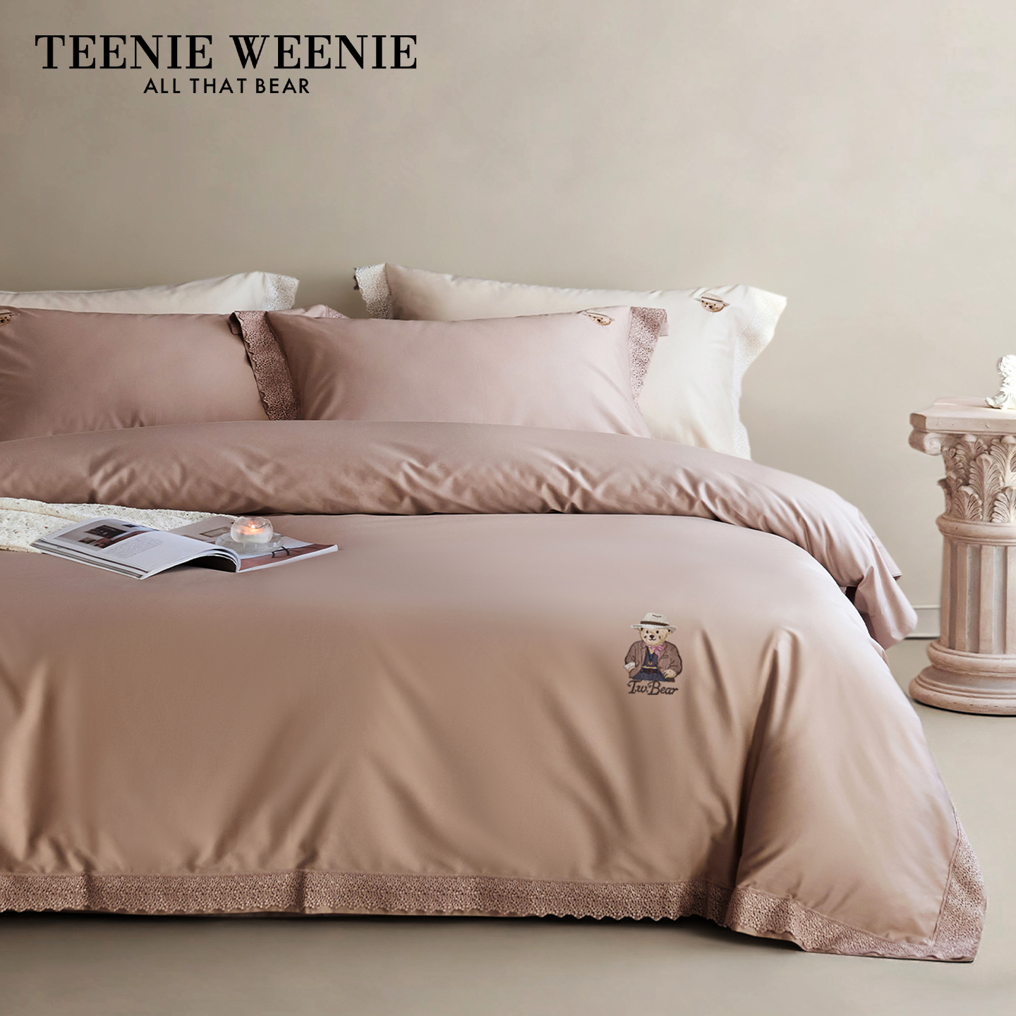 TeenieWeenie小熊豪华风新疆长绒棉床上四件套全棉纯棉贡缎被套罩
