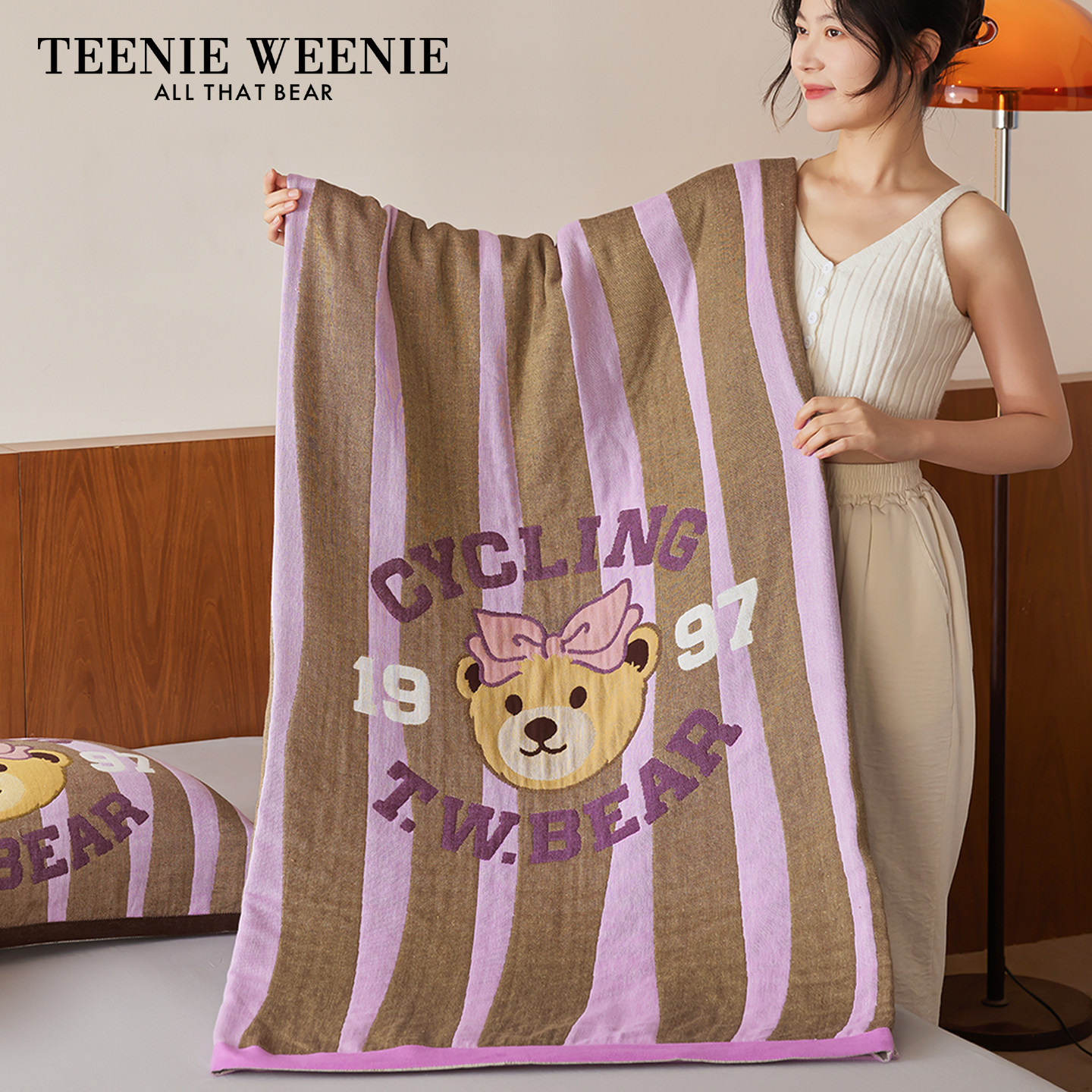 TeenieWeenie条纹全棉纱布盖毯A类毛毯被午睡沙发小毯子空调毯子