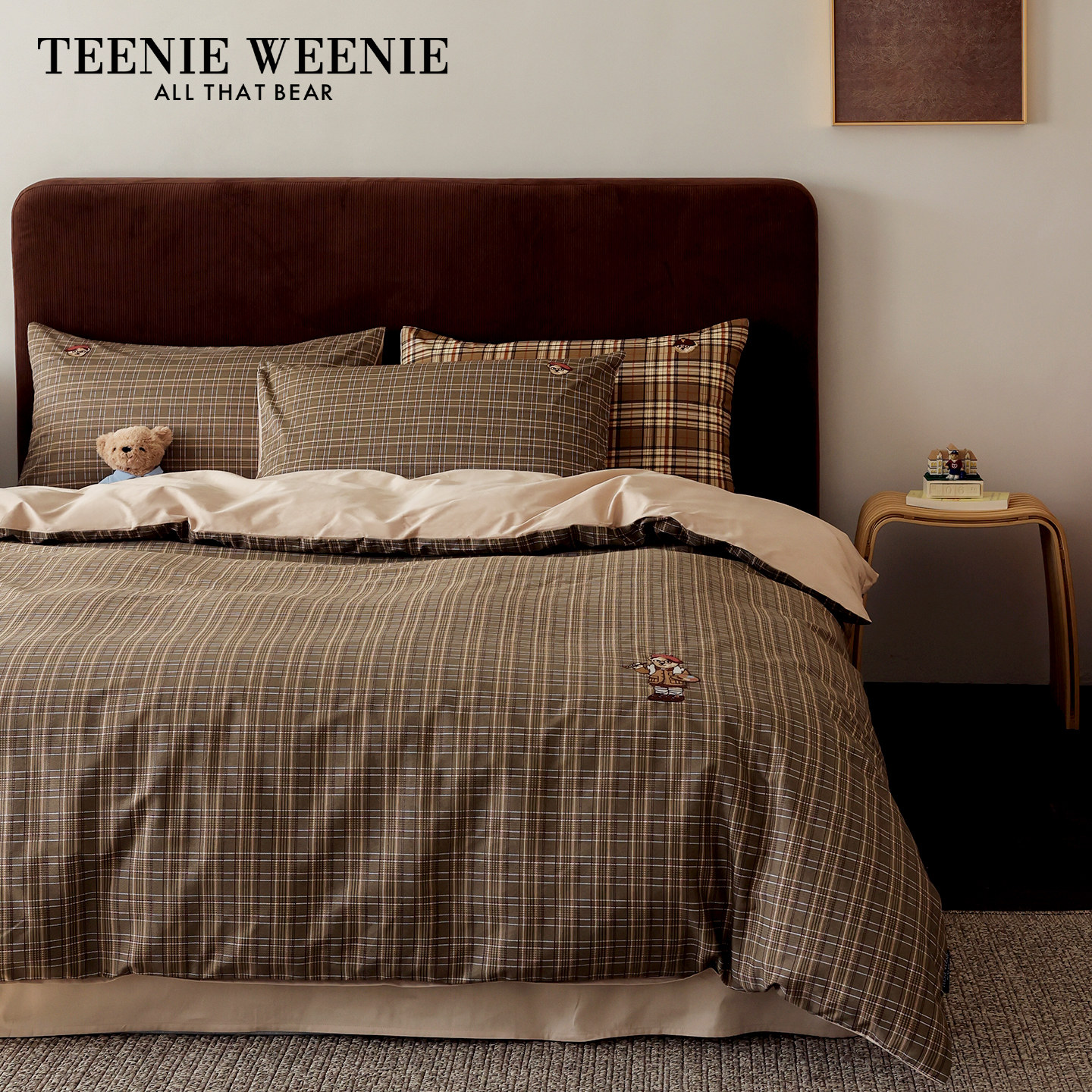 TeenieWeenie复古全棉格子四件套纯棉学生宿舍套件0.9m被套三件套