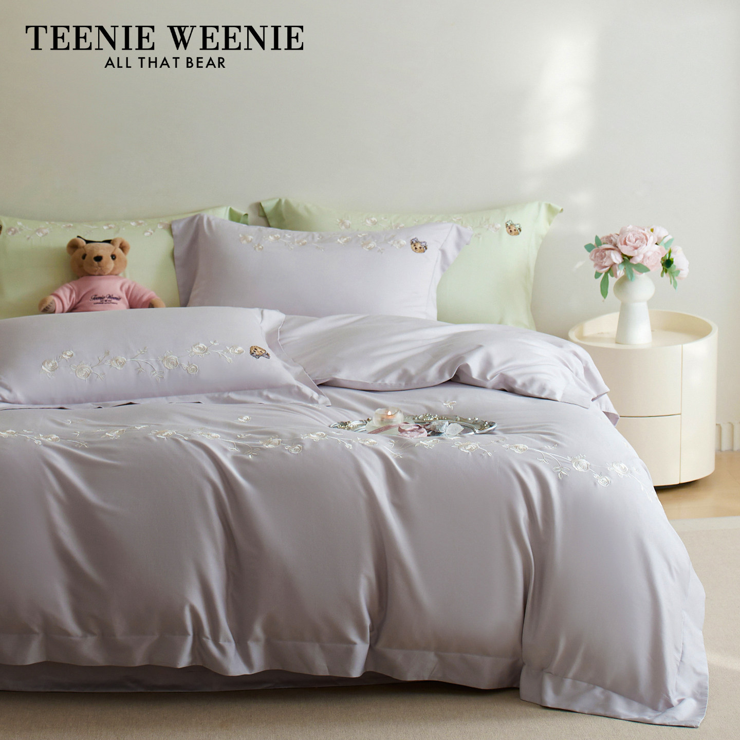 TW小熊轻奢风新疆长绒棉床上四件套裸睡丝滑天丝被套床单四季通用,床上用品,床品套件/四件套/多件套,淘宝优惠券,粉丝福利购,淘宝优惠卷