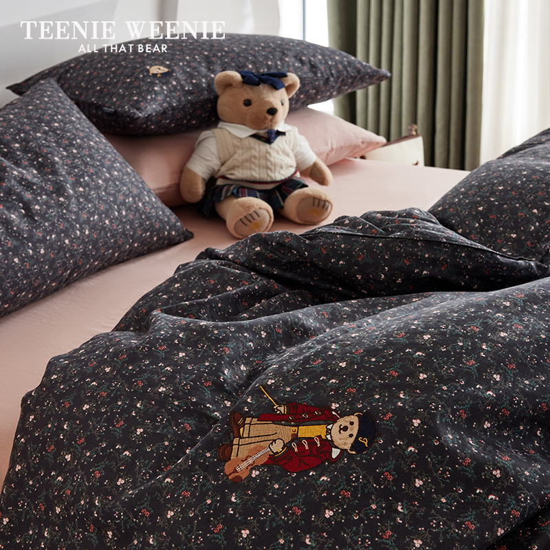 TeenieWeenie小熊刺绣全棉双层纱四件套纯棉被套宿舍床上三件套