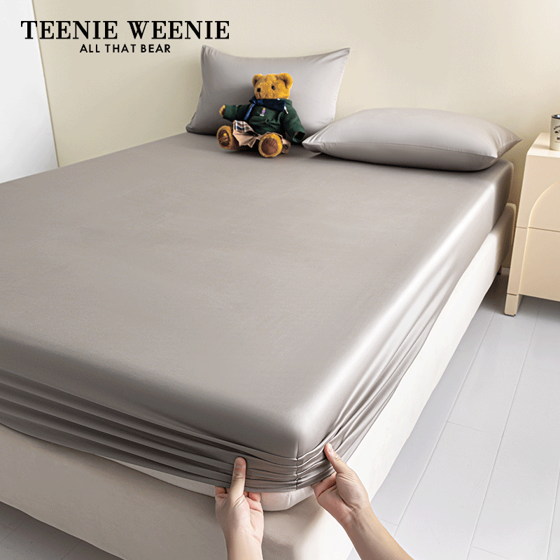 TeenieWeenie小熊简约灰色100贡缎长绒棉床笠单件纯棉全棉床罩套
