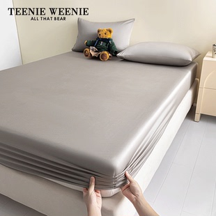 TeenieWeenie小熊简约灰色100贡缎长绒棉床笠单件纯棉全棉床罩套