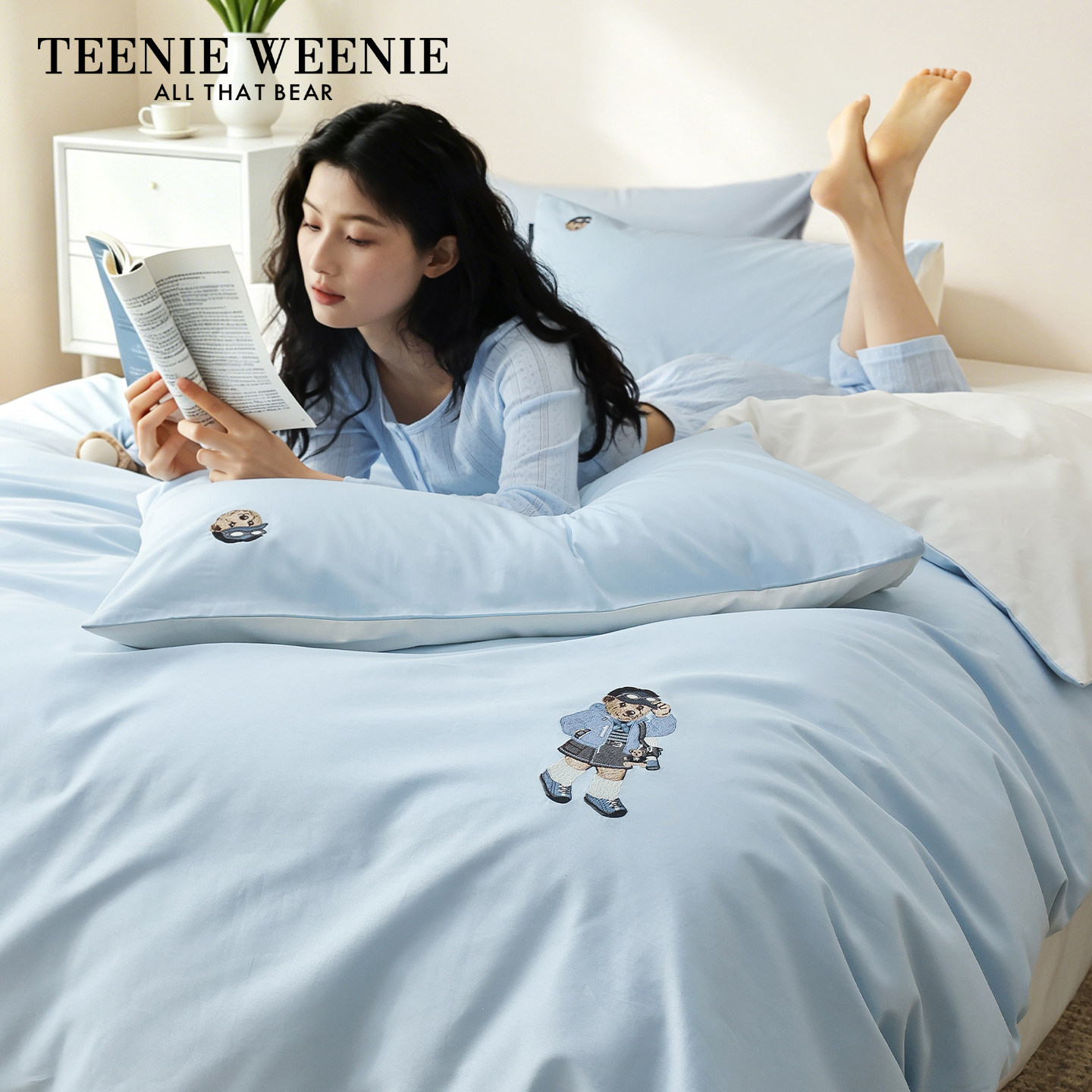 TeenieWeenie蓝色纯棉床上三四件套全棉儿童套件床单被套2026新款