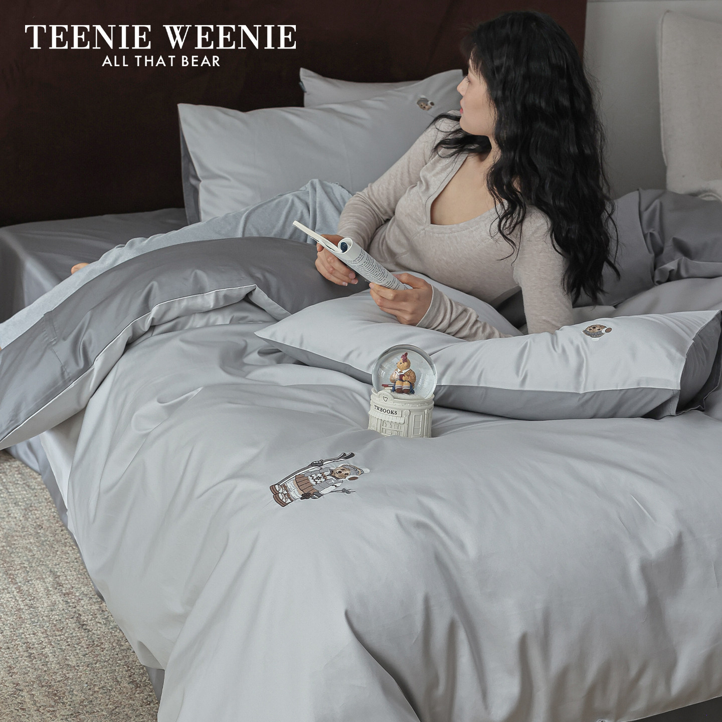 TeenieWeenie简约灰色纯棉四件套全棉男生床上套件26新款床单被罩
