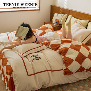 TeenieWeenie冬季保暖牛奶绒床上四件套珊瑚法兰绒面被套床单床笠