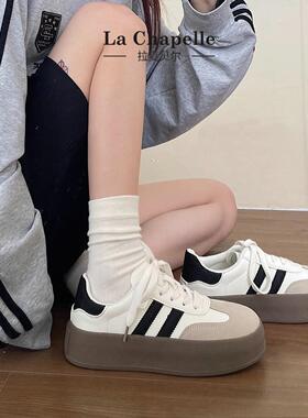 三福爆款厚底板鞋女2025年秋季新款百搭休闲德训鞋复古厚底小白鞋