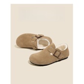 加绒复古毛毛鞋 三福爆款 厚底博 2025冬季 新款 真皮勃肯鞋 女三喜同款