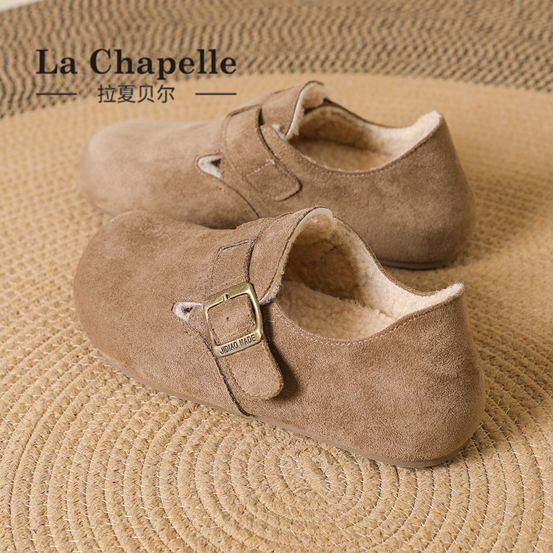 拉夏贝尔加绒平底单鞋休闲勃肯鞋