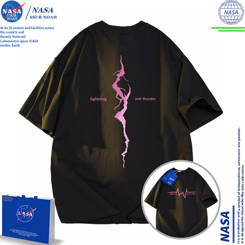 NASA美式高街黑色短袖T恤学生款