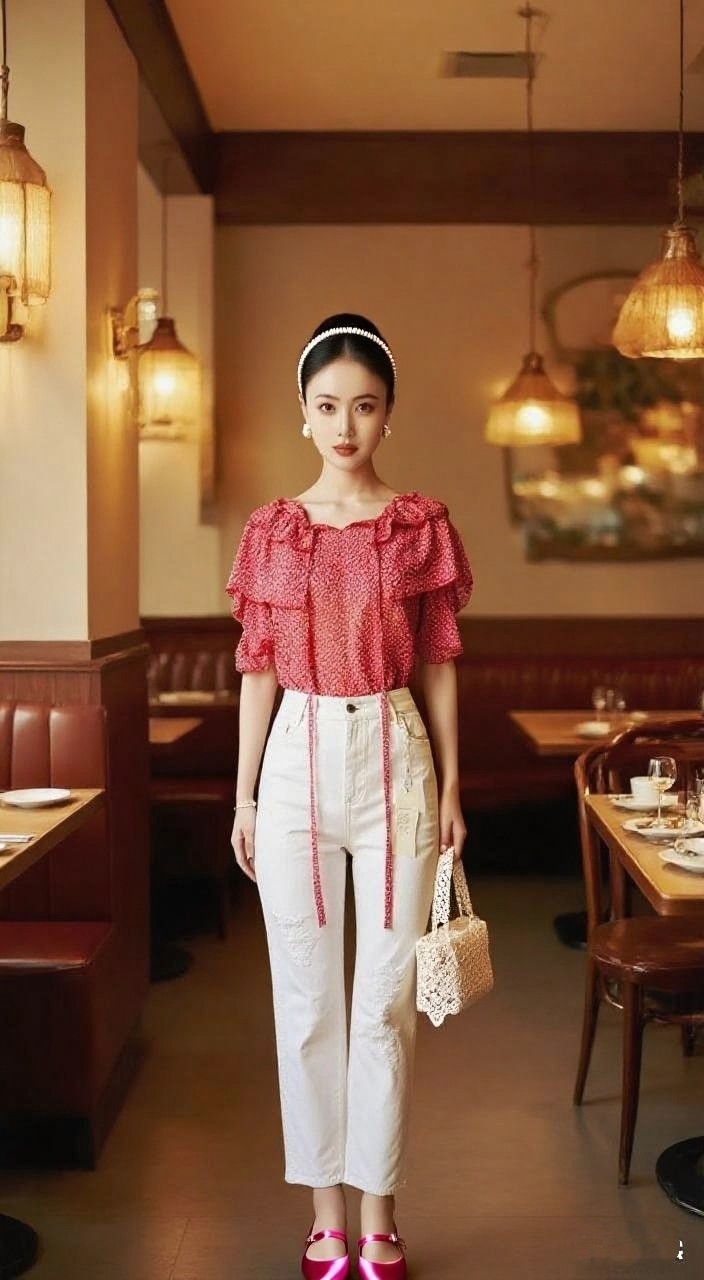 2024夏法式复古荷叶边系带碎花雪纺衬衫女减龄洋气上衣波点泡泡袖