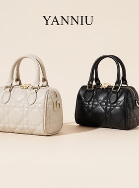 岩牛轻奢手提波士顿女包高级感白色时尚百搭小众真皮包包2025新款