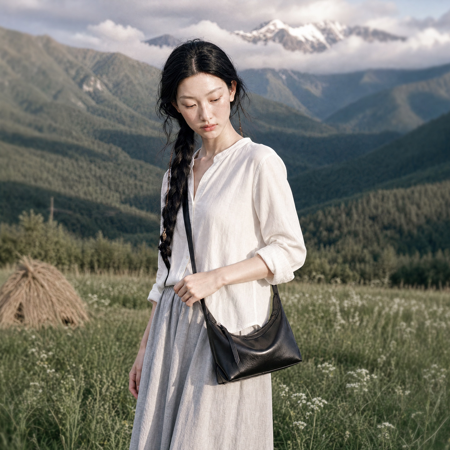 新款牛皮饺子单肩包女时尚百搭适合小个子通勤休闲百搭hobo斜挎包