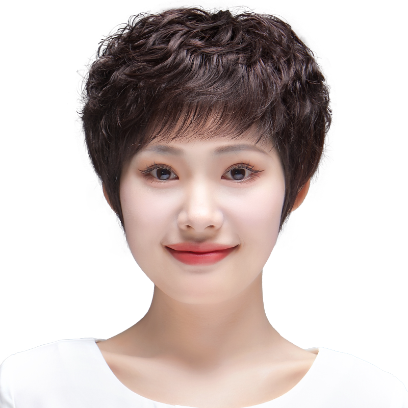 假发真发全真人发品牌全头套中老年女妈妈款短发卷发套轻薄自然新